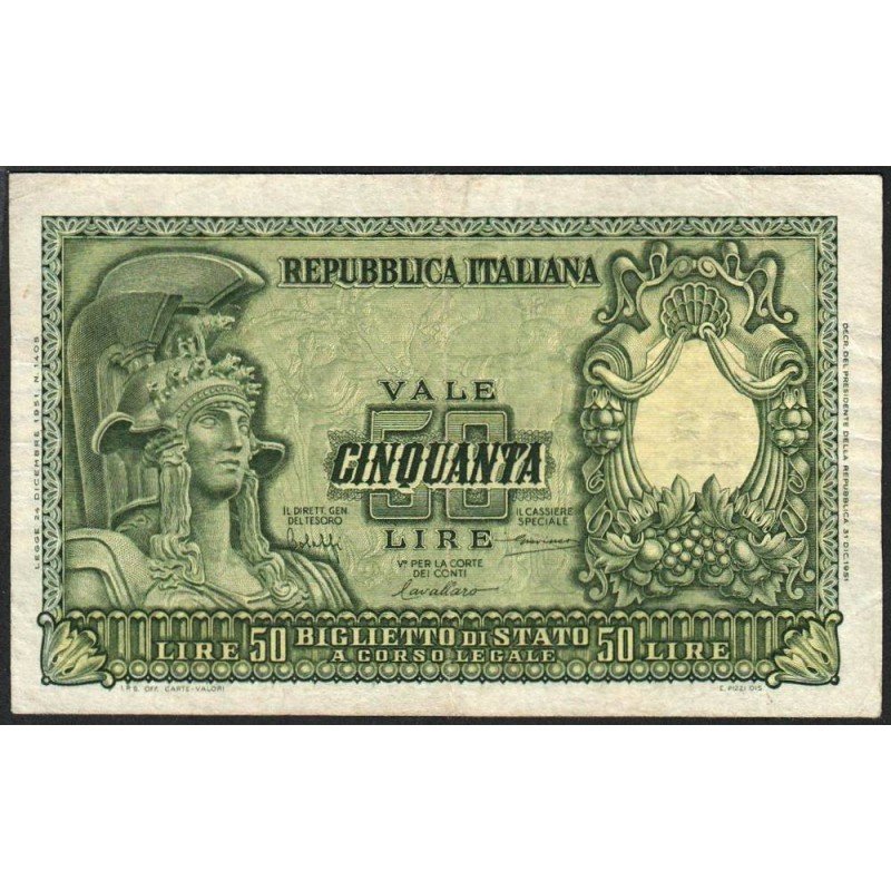 Italie - Pick 91a - 50 lire - 31/12/1951 - Etat : TTB