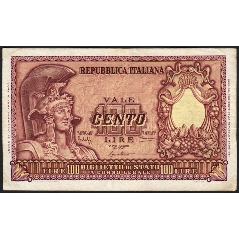 Italie - Pick 92a - 100 lire - 31/12/1951 - Etat : TTB
