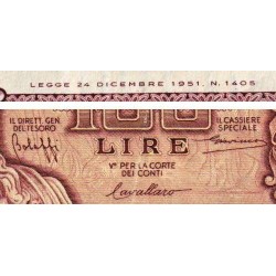 Italie - Pick 92a - 100 lire - 31/12/1951 - Etat : TTB