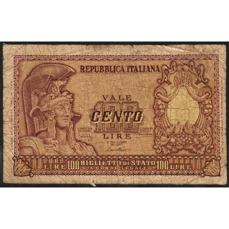 Italie - Pick 92a - 100 lire - 31/12/1951 - Etat : B