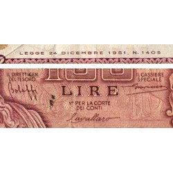 Italie - Pick 92a - 100 lire - 31/12/1951 - Etat : TTB-