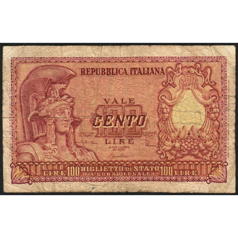 Italie - Pick 92b - 100 lire - 31/12/1951 (1955) - Etat : B