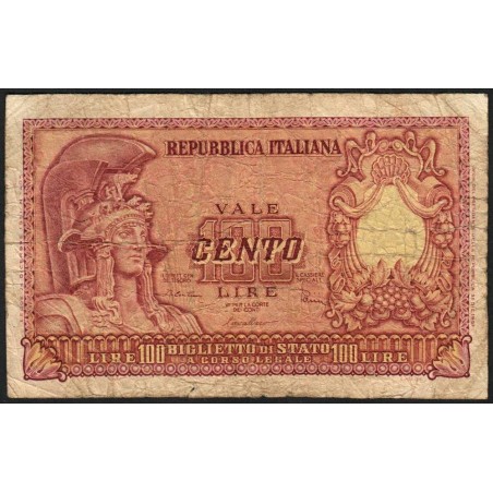 Italie - Pick 92b - 100 lire - 31/12/1951 (1955) - Etat : B