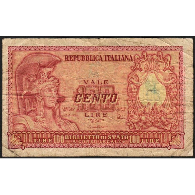 Italie - Pick 92b - 100 lire - 31/12/1951 (1955) - Etat : B