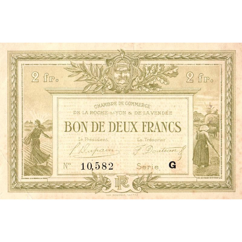 La Roche-sur-Yon (Vendée) - Pirot 65-35 - 2 francs - Série G - 1922 - Etat : TTB+