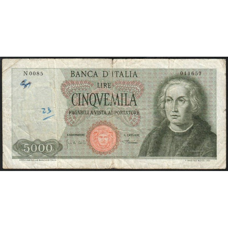 Italie - Pick 98b - 5'000 lire - 04/01/1968 - Etat : TB