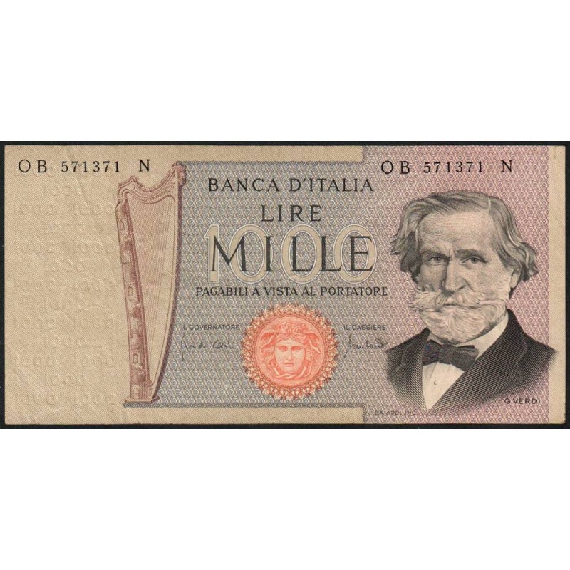 Italie - Pick 101b - 1'000 lire - Lettre B - Série OB N - 11/03/1971 - Etat : TTB-