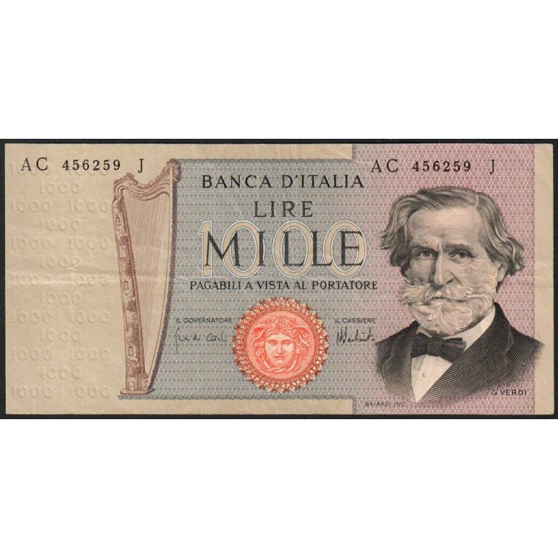 Italie - Pick 101d - 1'000 lire - Lettre C - Série AC J - 05/08/1975 - Etat : TTB
