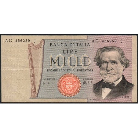 Italie - Pick 101d - 1'000 lire - Lettre C - Série AC J - 05/08/1975 - Etat : TTB