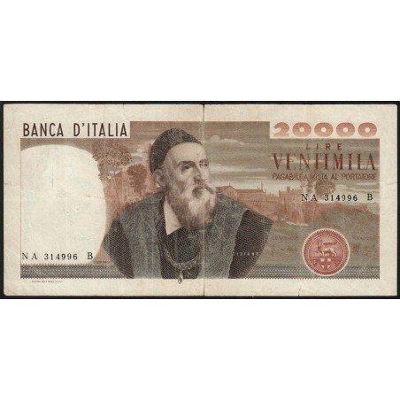 Italie - Pick 104 - 20'000 lire - Lettre A - Série NA B - 21/02/1975 - Etat : TB-