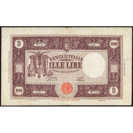 Italie - Pick 72c_9 - 1'000 lire - Série W 1732 - 19/12/1946 - Etat : TB+