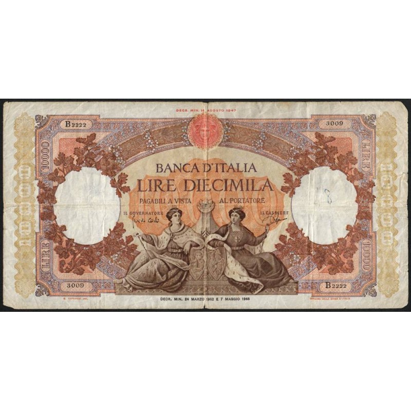 Italie - Pick 89d_3 - 10'000 lire - Série B 2222 - 24/03/1962 - Etat : TB-