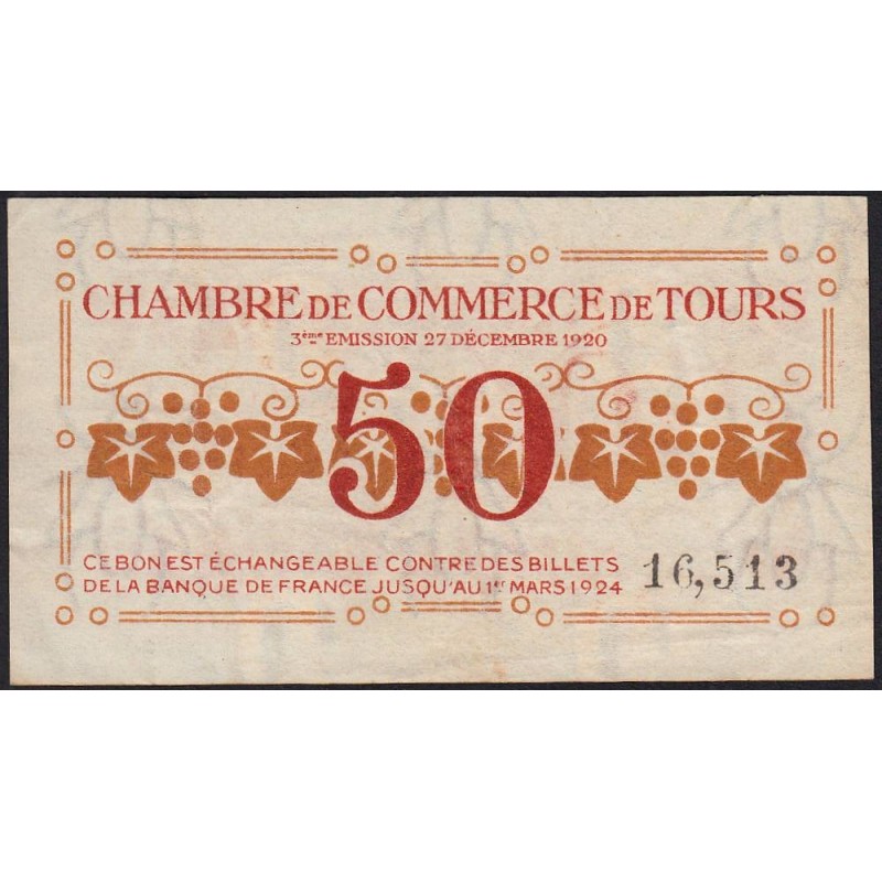 Tours - Pirot 123-6 - 50 centimes - 27/12/1920 - Etat : TTB