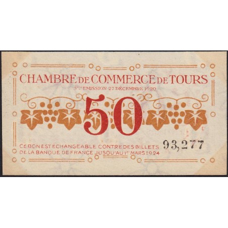 Tours - Pirot 123-6 - 50 centimes - 27/12/1920 - Etat : SUP+