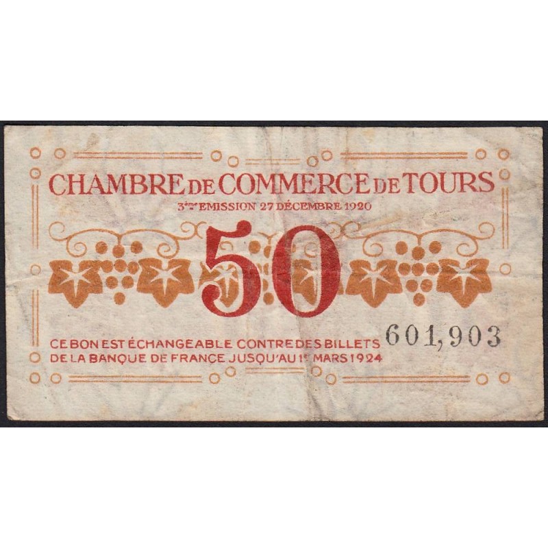 Tours - Pirot 123-6 - 50 centimes - 27/12/1920 - Etat : TB-