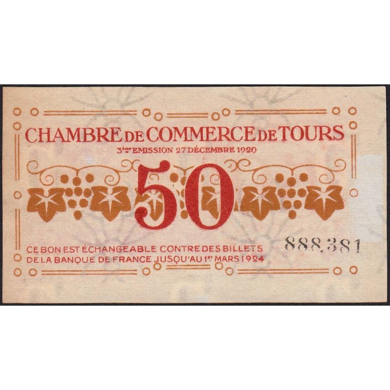 Tours - Pirot 123-6 - 50 centimes - 27/12/1920 - Etat : SUP