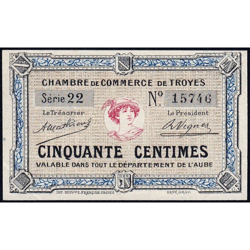Troyes - Pirot 124-1 - 50 centimes - Série 22 - Sans date - Etat : SPL