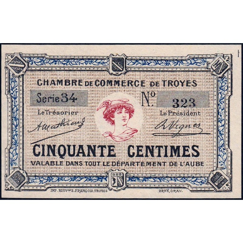 Troyes - Pirot 124-5 - 50 centimes - Série 34 - Sans date - Etat : NEUF