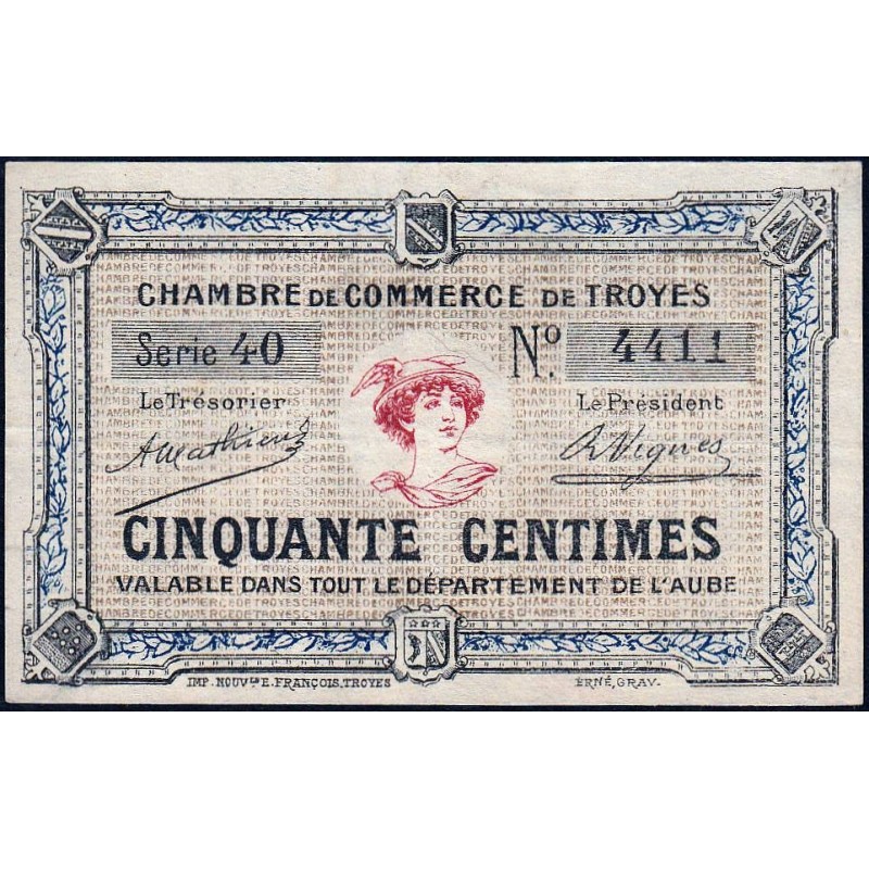 Troyes - Pirot 124-5 - 50 centimes - Série 40 - Sans date - Etat : TTB+