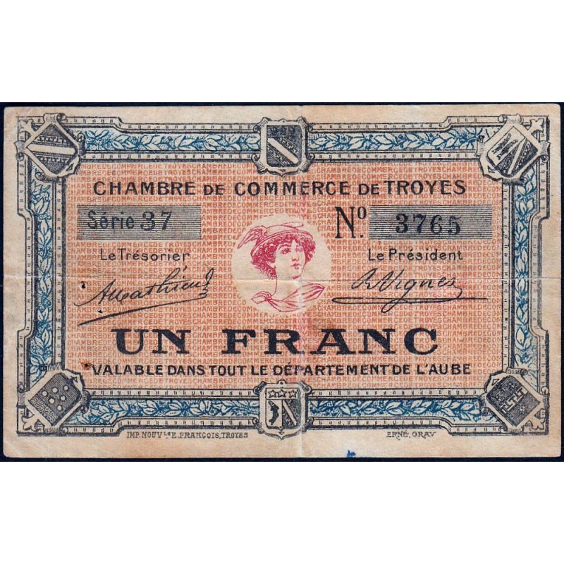 Troyes - Pirot 124-6 - 1 franc - Série 37 - Sans date - Etat : TB+