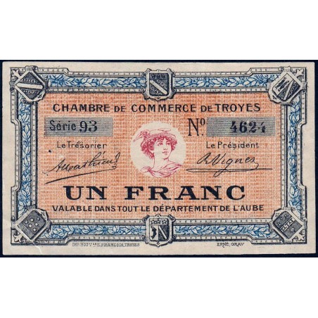 Troyes - Pirot 124-6 - 1 franc - Série 93 - Sans date - Etat : TTB+