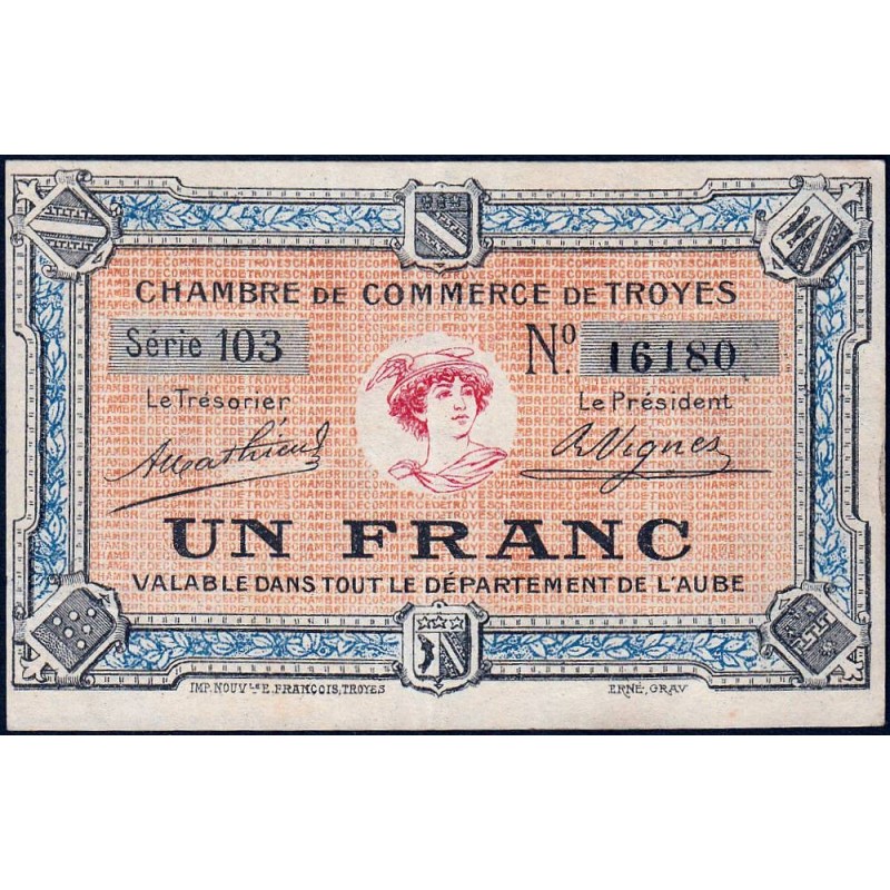 Troyes - Pirot 124-6 - 1 franc - Série 103 - Sans date - Etat : SUP