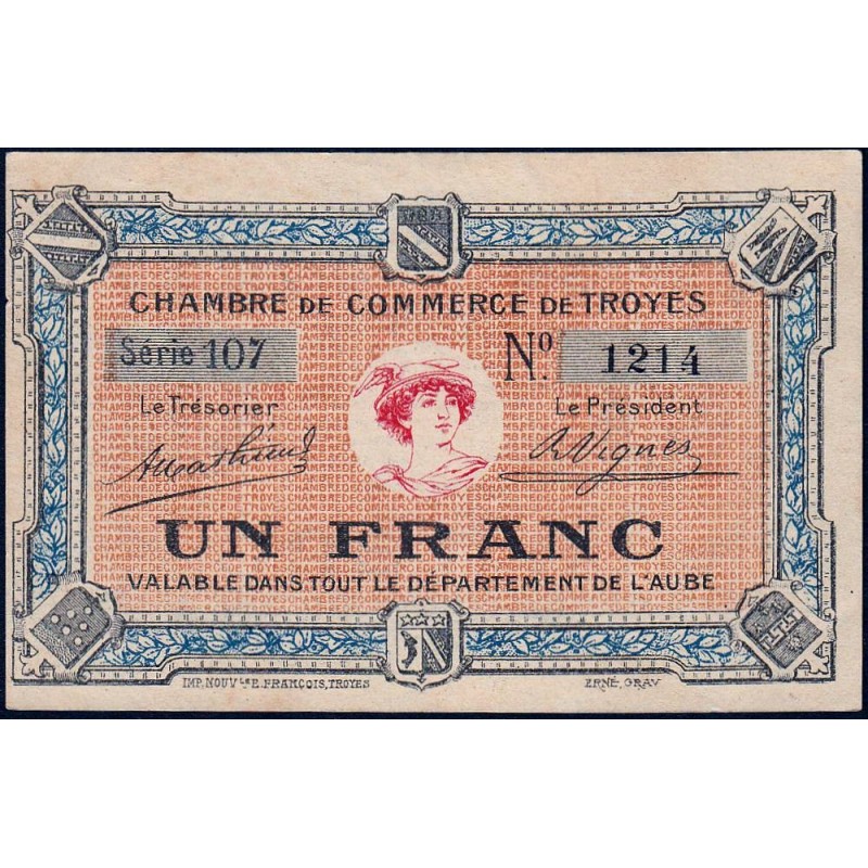 Troyes - Pirot 124-6 - 1 franc - Série 107 - Sans date - Etat : SUP