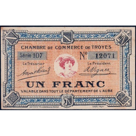 Troyes - Pirot 124-6 - 1 franc - Série 107 - Sans date - Etat : SUP