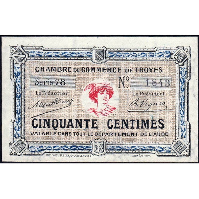 Troyes - Pirot 124-7a - 50 centimes - Série 78 - 4e émission - Sans date - Etat : NEUF