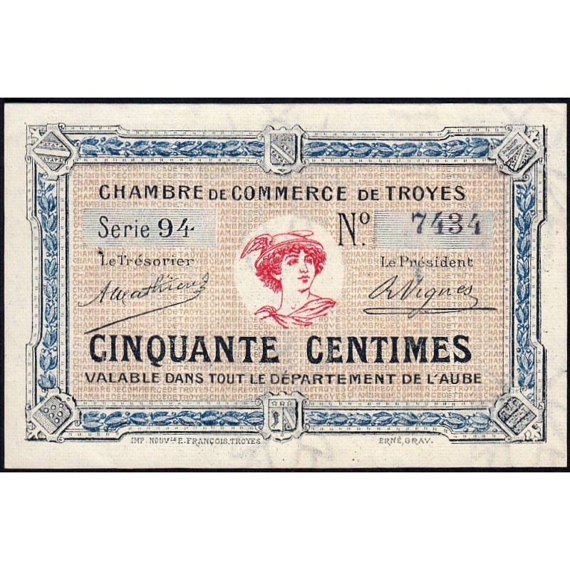 Troyes - Pirot 124-7a - 50 centimes - Série 94 - 4e émission - Sans date - Etat : SUP+