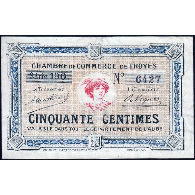 Troyes - Pirot 124-7b - 50 centimes - Série 190 - 4e émission - Sans date - Etat : NEUF