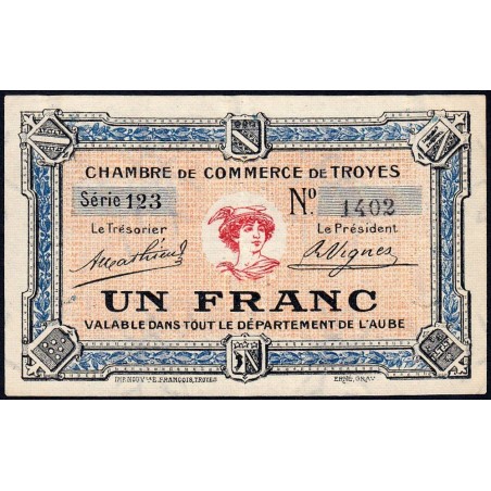 Troyes - Pirot 124-8 - 1 franc - Série 123 - 4e émission - Sans date - Etat : SUP