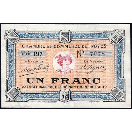 Troyes - Pirot 124-8 - 1 franc - Série 197 - 4e émission - Sans date - Etat : pr.NEUF