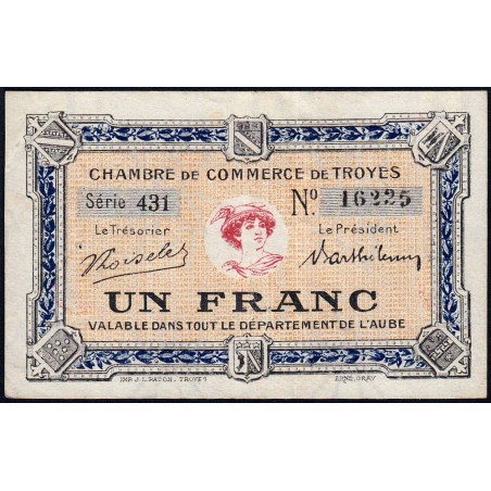 Troyes - Pirot 124-12b - 1 franc - Série 431 - 6e émission - Sans date - Etat : TTB