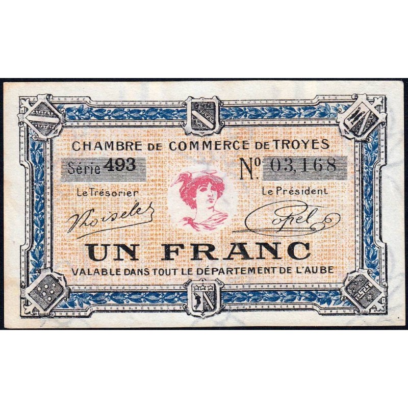 Troyes - Pirot 124-14 - 1 franc - Série 493 - 7e émission - Sans date - Etat : SUP+