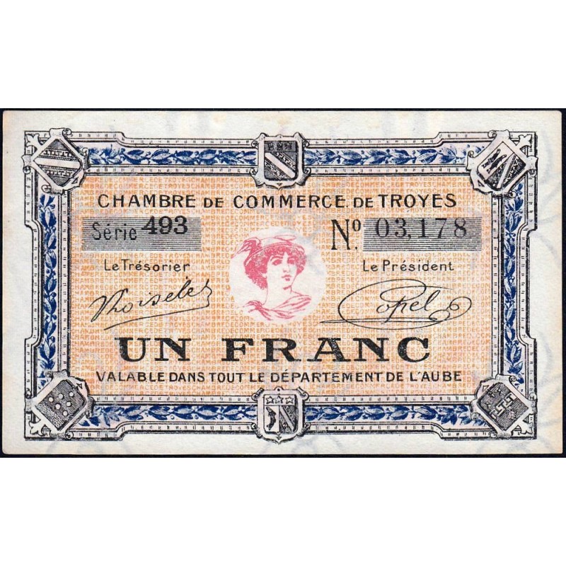 Troyes - Pirot 124-14 - 1 franc - Série 493 - 7e émission - Sans date - Etat : pr.NEUF