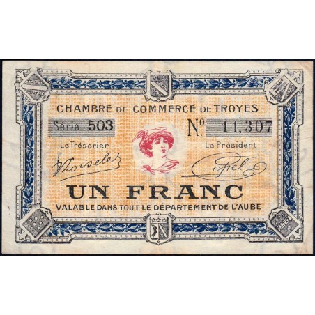 Troyes - Pirot 124-14 - 1 franc - Série 503 - 7e émission - Sans date - Etat : TTB