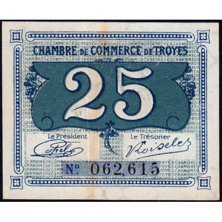Troyes - Pirot 124-15 - 25 centimes - Sans série - Sans date - Etat : TTB+