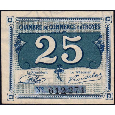 Troyes - Pirot 124-15 - 25 centimes - Sans série - Sans date - Etat : TTB