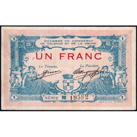 Valence (Drôme) - Pirot 127-7 variété - 1 franc - Série M - 23/02/1915 - Etat : TTB