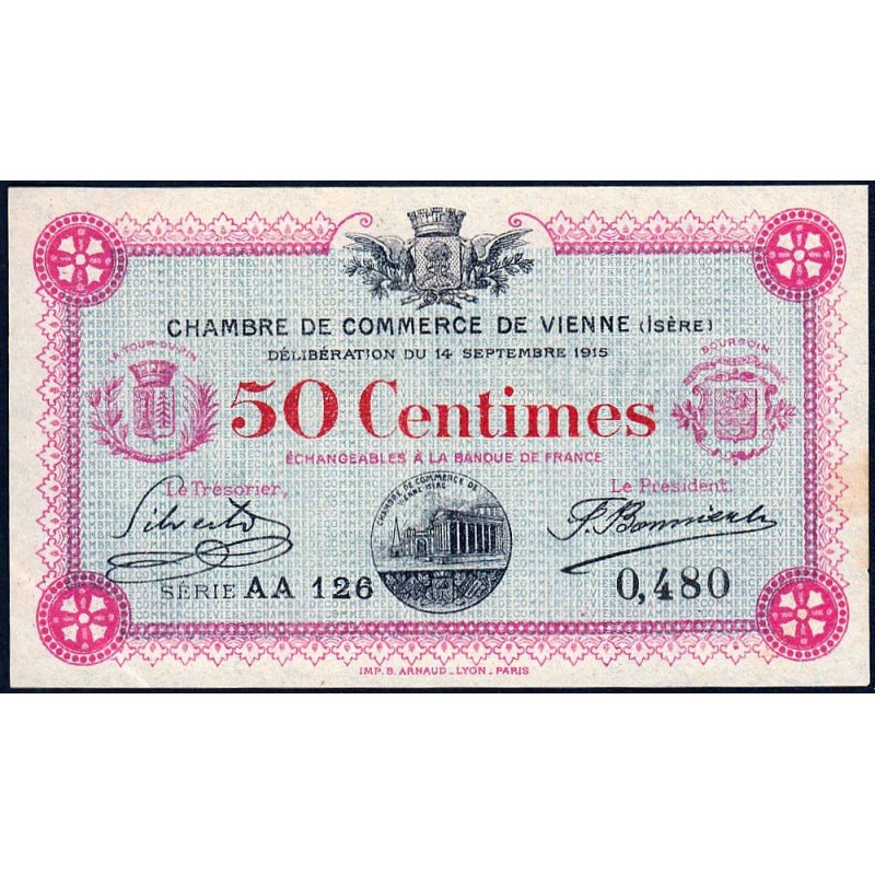 Vienne (Isère) - Pirot 128-4 - 50 centimes - Série AA 126 - 14/09/1915 - Etat : SUP+