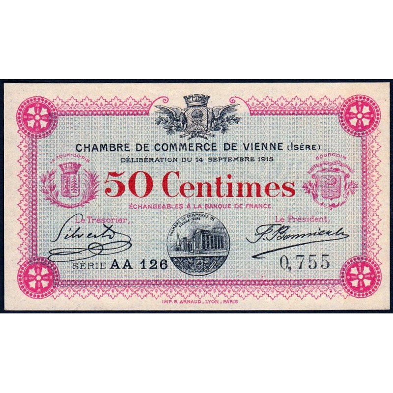 Vienne (Isère) - Pirot 128-4 - 50 centimes - Série AA 126 - 14/09/1915 - Etat : pr.NEUF
