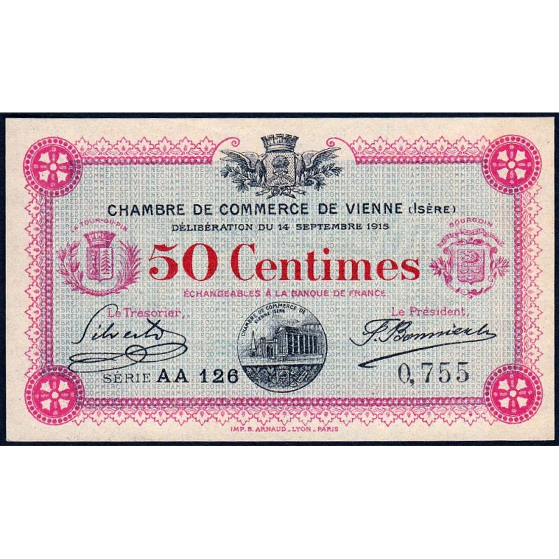 Vienne (Isère) - Pirot 128-4 - 50 centimes - Série AA 126 - 14/09/1915 - Etat : pr.NEUF