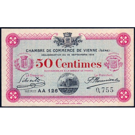 Vienne (Isère) - Pirot 128-4 - 50 centimes - Série AA 126 - 14/09/1915 - Etat : pr.NEUF