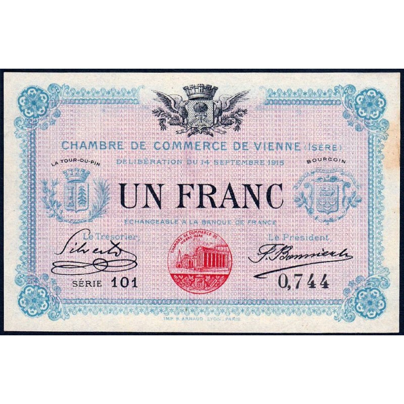 Vienne (Isère) - Pirot 128-5 - 1 franc - Série 101 - 14/09/1915 - Etat : SUP+
