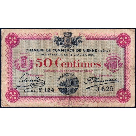 Vienne (Isère) - Pirot 128-9 - 50 centimes - Série Y 124 - 18/01/1916 - Etat : B+
