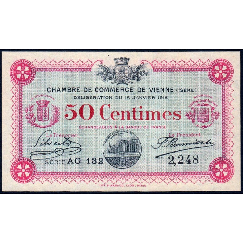 Vienne (Isère) - Pirot 128-11 - 50 centimes - Série AG 132 - 18/01/1916 - Etat : SPL