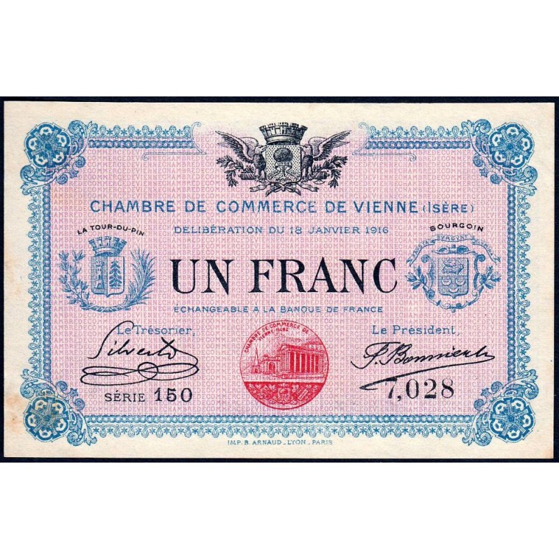 Vienne (Isère) - Pirot 128-12 - 1 franc - Série 150 - 18/01/1916 - Etat : SUP+