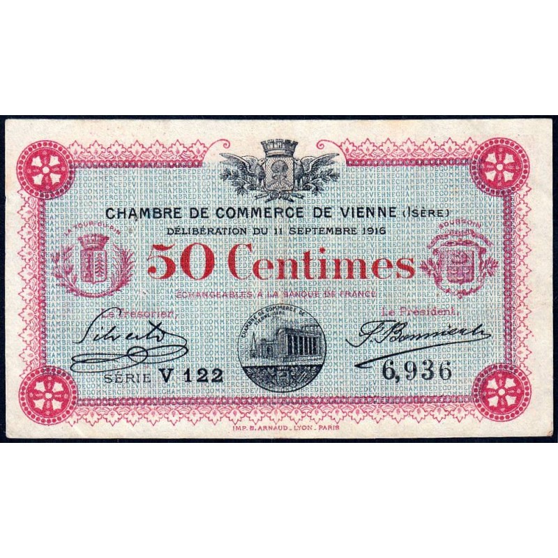 Vienne (Isère) - Pirot 128-15 - 50 centimes - Série V 122 - 11/09/1916 - Etat : TB+