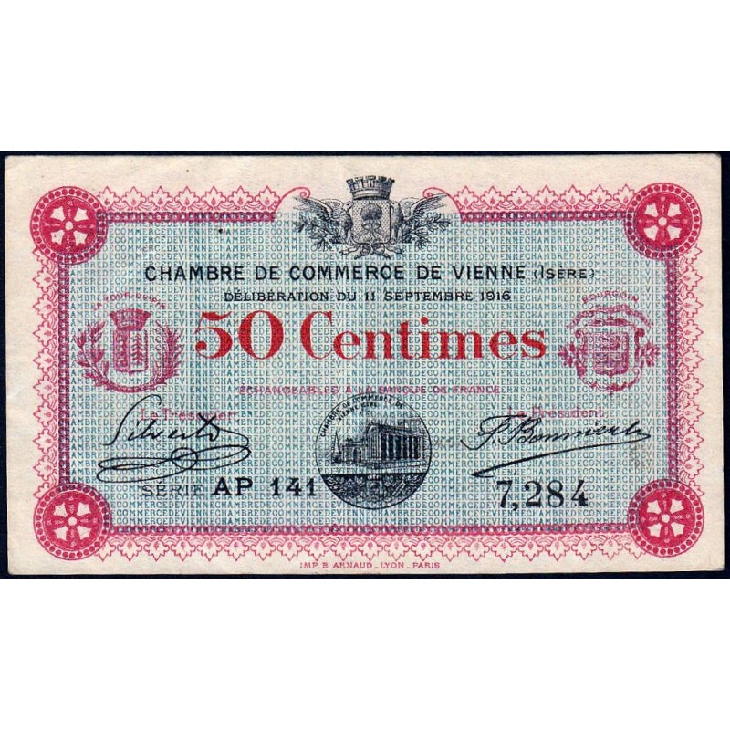 Vienne (Isère) - Pirot 128-16 - 50 centimes - Série AP 141 - 11/09/1916 - Etat : TTB+
